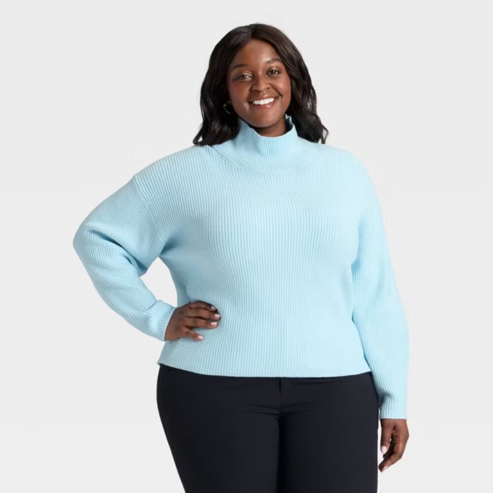 Teal Women's Long Sleeve Mock Turtleneck Funnel Pullover Sweater XXL NWT